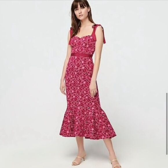 J. Crew Eyelet Midi Dress With Flounce Hem Red 6 - Picture 9 of 14